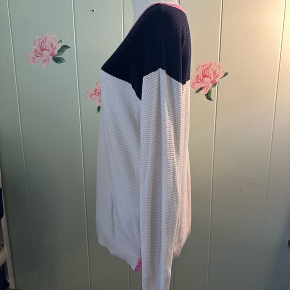 Talbots Knit Pullover Sweater Size L Color Block Blue Pink Zipper Detail - Picture 4 of 7